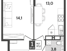Продается 1-комнатная квартира ЖК Порто-Ново, литера 6, 37.2 м², 6642284 рублей