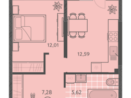 Продается 1-комнатная квартира ЖК Теплые края, литер 4, 39.43  м&sup2;, 4849890 рублей