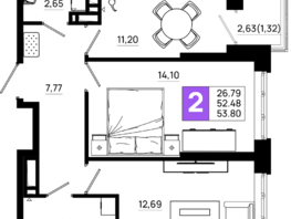 Продается 2-комнатная квартира ЖК Октябрь Парк, 4.1, 53.8 м², 7047800 рублей