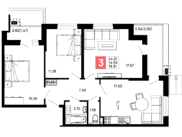 Продается 3-комнатная квартира ЖК Долина, Литер 3, 78.31 м², 9083960 рублей