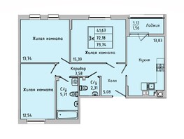 Продается 3-комнатная квартира ЖК Пальмира 2.0, секция 43, 73.16  м², 8569542 рублей