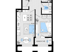 Продается 1-комнатная квартира ЖК Резиденция морей, корпус В, 46.2  м², 12566400 рублей