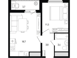 Продается 1-комнатная квартира ЖК 5 элемент Аске, лит 5-12 стр.1, сек.1,2, 39.3  м², 4440900 рублей