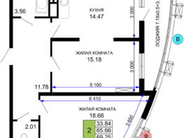 Продается 2-комнатная квартира ЖК Фонтаны, литер 16, 69.25  м², 11080000 рублей