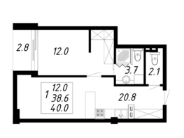 Продается 1-комнатная квартира ЖК Парк-Озеро, 40 м²