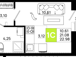 Продается Студия ЖК Октябрь Парк, 4.1, 22.98 м², 3469980 рублей