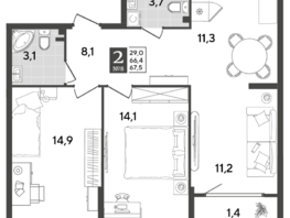 Продается 2-комнатная квартира ЖК Порто-Ново, литера 6, 67.5 м², 10015110 рублей