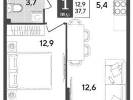 Продается 1-комнатная квартира ЖК Порто-Ново, литера 5, 37.7 м², 6133036 рублей