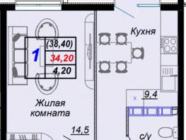 Продается 1-комнатная квартира ЖК Чайные холмы, 38.4  м², 12596800 рублей