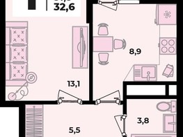 Продается 1-комнатная квартира ЖК Родной дом 2, литера 2, 32.6  м², 4222800 рублей