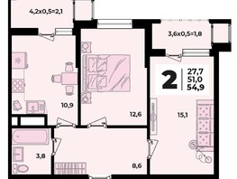 Продается 2-комнатная квартира ЖК Родной дом 2, литера 3, 54.9  м², 6857600 рублей