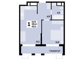 Продается 1-комнатная квартира ЖК МЕГАСИТИ, литера 1.2, 42.1  м², 6369470 рублей