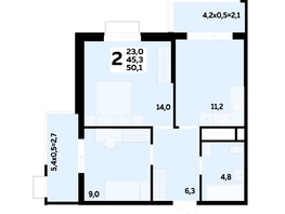 Продается 2-комнатная квартира ЖК МЕГАСИТИ, литера 1.2, 50.1 м², 7424770 рублей
