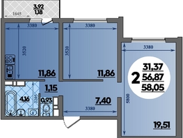 Продается 2-комнатная квартира ЖК Предгорье ЛАГО-НАКИ, литера 7, 58.05 м², 6272000 рублей