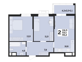 Продается 2-комнатная квартира ЖК МЕГАСИТИ, литера 1.1, 55.2 м², 7891000 рублей