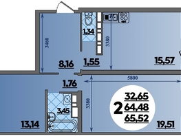 Продается 2-комнатная квартира ЖК Предгорье ЛАГО-НАКИ, литера 1, 65.52  м², 7292376 рублей