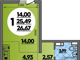 Продается Студия ЖК Предгорье ЛАГО-НАКИ, литера 7, 26.67  м², 4008000 рублей