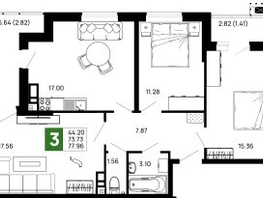 Продается 3-комнатная квартира ЖК Долина, Литер 3, 77.96  м², 9043360 рублей