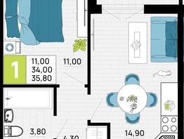 Продается 1-комнатная квартира ЖК Традиции, Литер 1, 35.8 м², 5370000 рублей