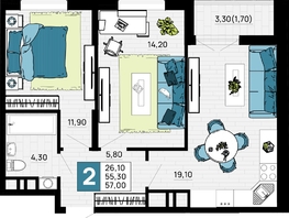 Продается 2-комнатная квартира ЖК Традиции, Литер 1, 57 м², 7980000 рублей