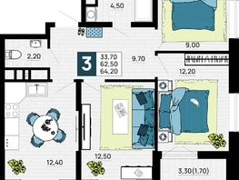 Продается 3-комнатная квартира ЖК Традиции, Литер 1, 64.2  м², 8667000 рублей