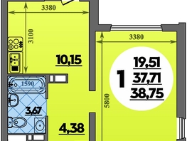 Продается 1-комнатная квартира ЖК Предгорье ЛАГО-НАКИ, литера 8, 38.75  м², 5273999 рублей