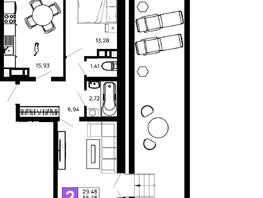 Продается 2-комнатная квартира ЖК Долина, литер 1, 70.48 м², 8457600 рублей