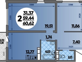 Продается 2-комнатная квартира ЖК Предгорье ЛАГО-НАКИ, литера 2, 60.62 м², 6874308 рублей