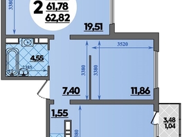 Продается 2-комнатная квартира ЖК Предгорье ЛАГО-НАКИ, литера 1, 62.82 м², 7331094 рублей