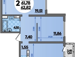 Продается 2-комнатная квартира ЖК Предгорье ЛАГО-НАКИ, литера 8, 62.82  м², 7230999 рублей