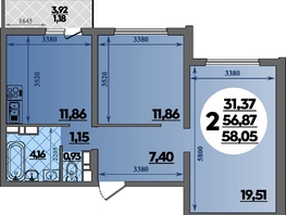 Продается 2-комнатная квартира ЖК Предгорье ЛАГО-НАКИ, литера 5, 58.05  м², 7135115 рублей