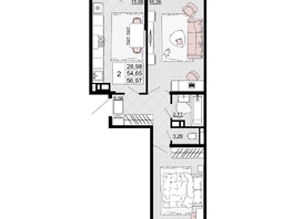 Продается 2-комнатная квартира ЖК Дружба, 2, 56.97  м², 7463070 рублей