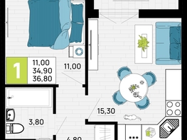 Продается 1-комнатная квартира ЖК Традиции, Литер 1, 36.8  м², 5152000 рублей