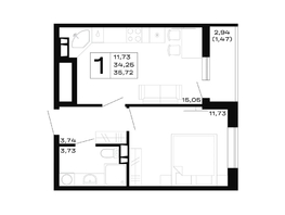 Продается 1-комнатная квартира ЖК Горные высоты, литер 5.2, 35.72  м², 4607880 рублей