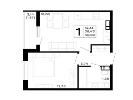 Продается 1-комнатная квартира ЖК Горные высоты, литер 5.3, 40  м², 5160000 рублей