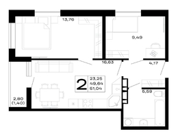 Продается 2-комнатная квартира ЖК Горные высоты, литер 5.1, 51.04  м&sup2;, 6992480 рублей