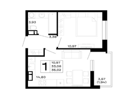Продается 1-комнатная квартира ЖК Горные высоты, литер 5.1, 35.02  м&sup2;, 5217980 рублей