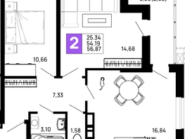 Продается 2-комнатная квартира ЖК Долина, литер 1, 56.87  м&sup2;, 7393100 рублей