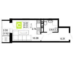 Продается Студия ЖК Долина, литер 2, 24.01  м&sup2;, 4009670 рублей