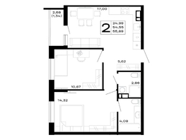 Продается 2-комнатная квартира ЖК Горные высоты, литер 5.1, 55.89  м&sup2;, 7545150 рублей