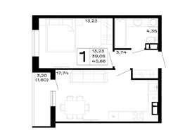 Продается 1-комнатная квартира ЖК Горные высоты, литер 5.3, 40.66  м&sup2;, 6058340 рублей