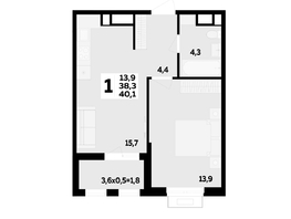 Продается 1-комнатная квартира ЖК Мегасити, литер 2.1, 40.1  м&sup2;, 7283100 рублей