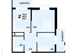 Продается 2-комнатная квартира ЖК Мегасити, литер 2.1, 50.1  м&sup2;, 8291500 рублей