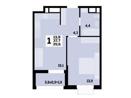 Продается 1-комнатная квартира ЖК Мегасити, литер 2.1, 39.6  м&sup2;, 7271800 рублей