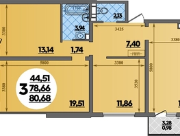 Продается 3-комнатная квартира ЖК Предгорье ЛАГО-НАКИ, литера 4, 80.68  м&sup2;, 8940000 рублей