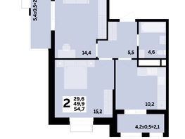 Продается 2-комнатная квартира ЖК Мегасити, литер 1.3, 54.7  м&sup2;, 8476150 рублей