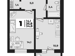 Продается 1-комнатная квартира ЖК Дарград, литера 42, 35.8  м&sup2;, 5514500 рублей