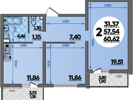Продается 2-комнатная квартира ЖК Предгорье ЛАГО-НАКИ, литера 7, 60.62  м&sup2;, 8071437 рублей