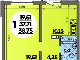 Продается 1-комнатная квартира ЖК Предгорье ЛАГО-НАКИ, литер 8, 38.75  м&sup2;, 5673000 рублей