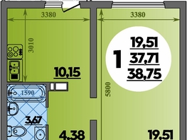 Продается 1-комнатная квартира ЖК Предгорье ЛАГО-НАКИ, литер 8, 38.75  м&sup2;, 5587750 рублей